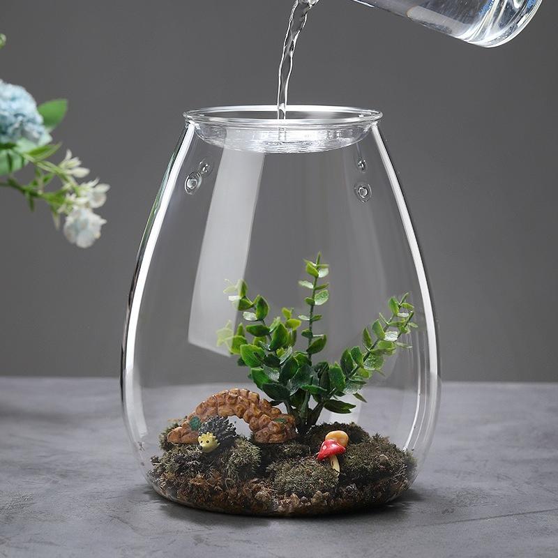 Micro Landscape Glass Bottles with Cover Fresh Green Succulent Moss Bottle Glass Vase Glass Terrarium Bonsai Home Desktop Decor
