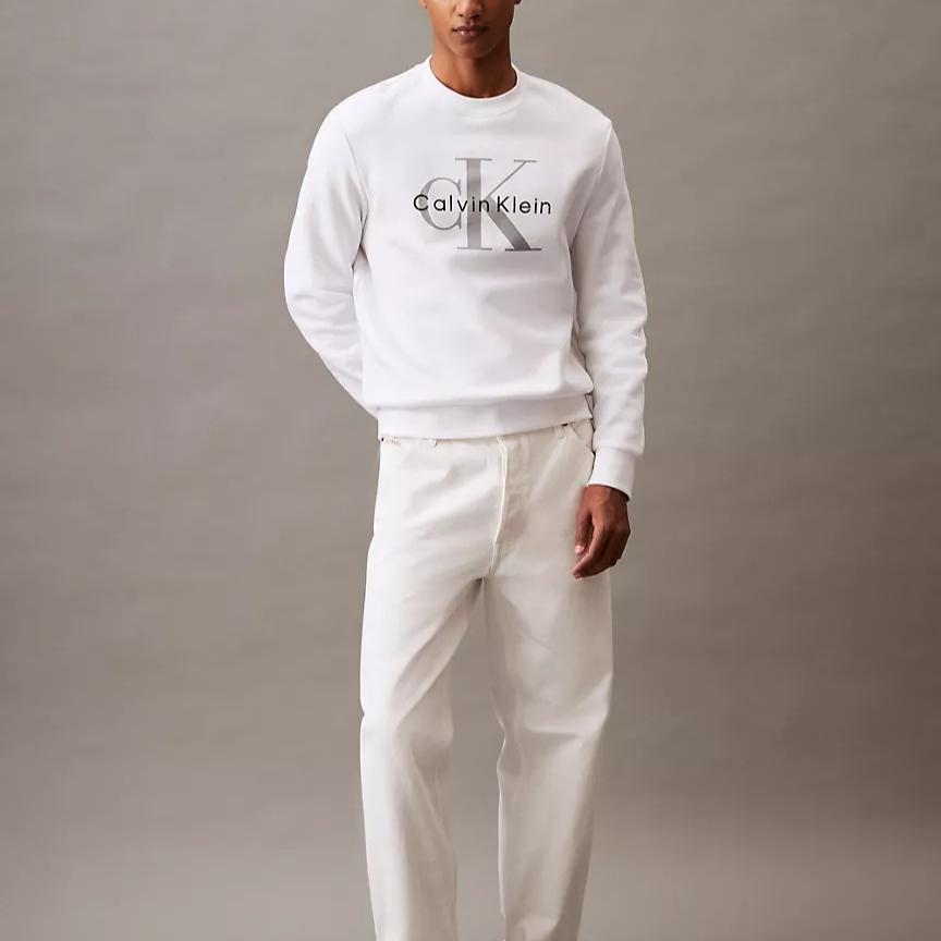 Calvin Klein Letter Logo Casual Crew Neck Long Sleeve Sweatshirt Men sweatshirt Bright-White 40BM801-110