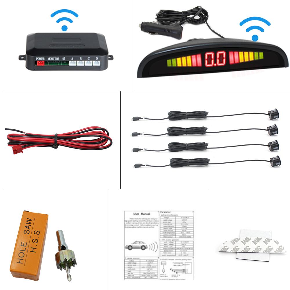 Wireless Car Parking Sensor Car Parktronic LED With 4 Sensors Reverse Backup Car Parking Radar Monitor Detector System 22MM