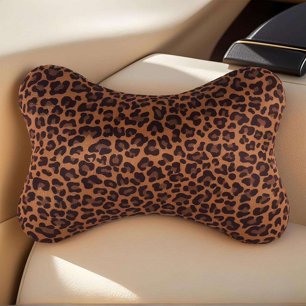 Car Neck Pillow For Driving 2 Pieces Breathable Vehicle Cushion Leopard Print Car Seat Neck Pillow With Adjustable Strap For