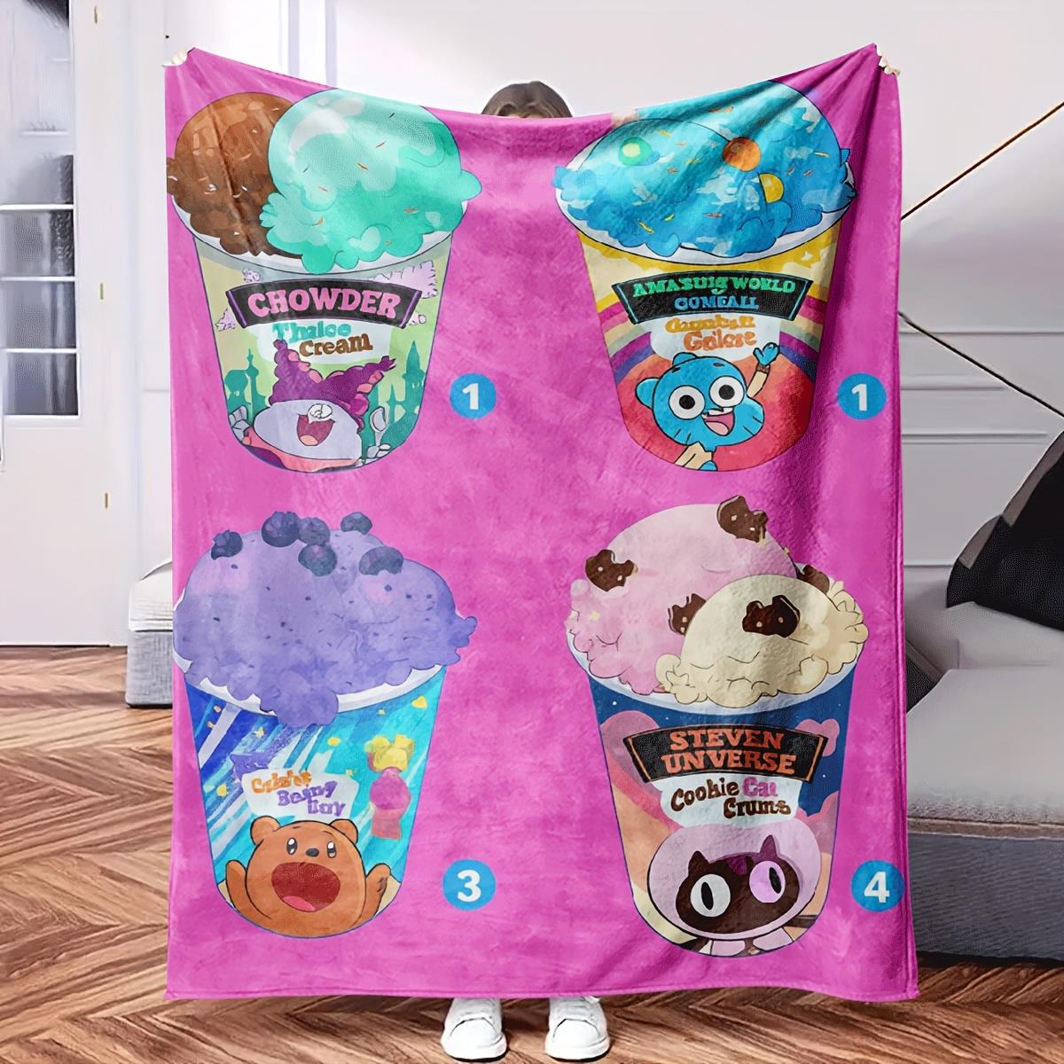 

Cartoon ice cream theme pattern Flannel printed blanket suitable for all seasons suitable for living room office sofa and travel 75x100cm