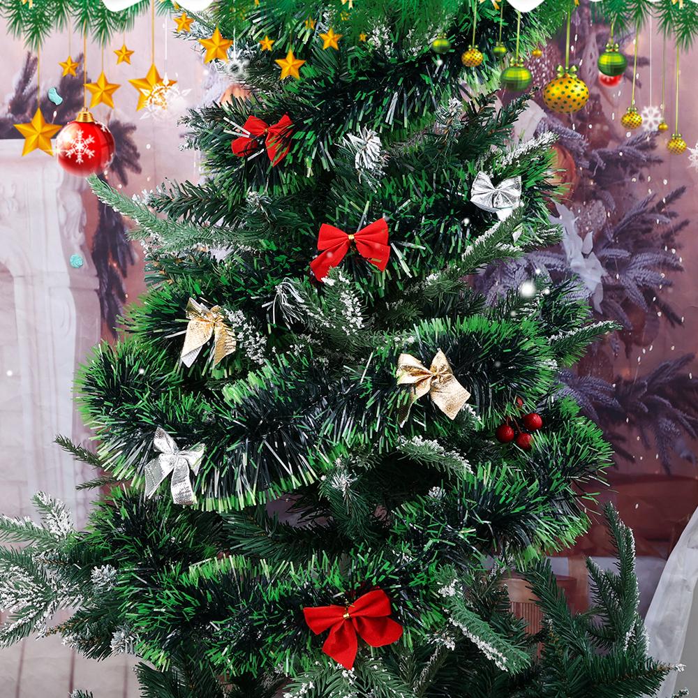 Christmas Tinsel Garland Green Cane Ribbons with Bow Xmas Tree Wreath Hanging Ornaments Home New Year Party Decoration Supplies