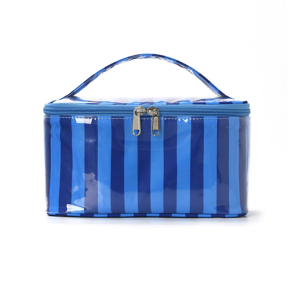 Polyester Striped Makeup Bag With Waterproof Design For Travel And Daily Use