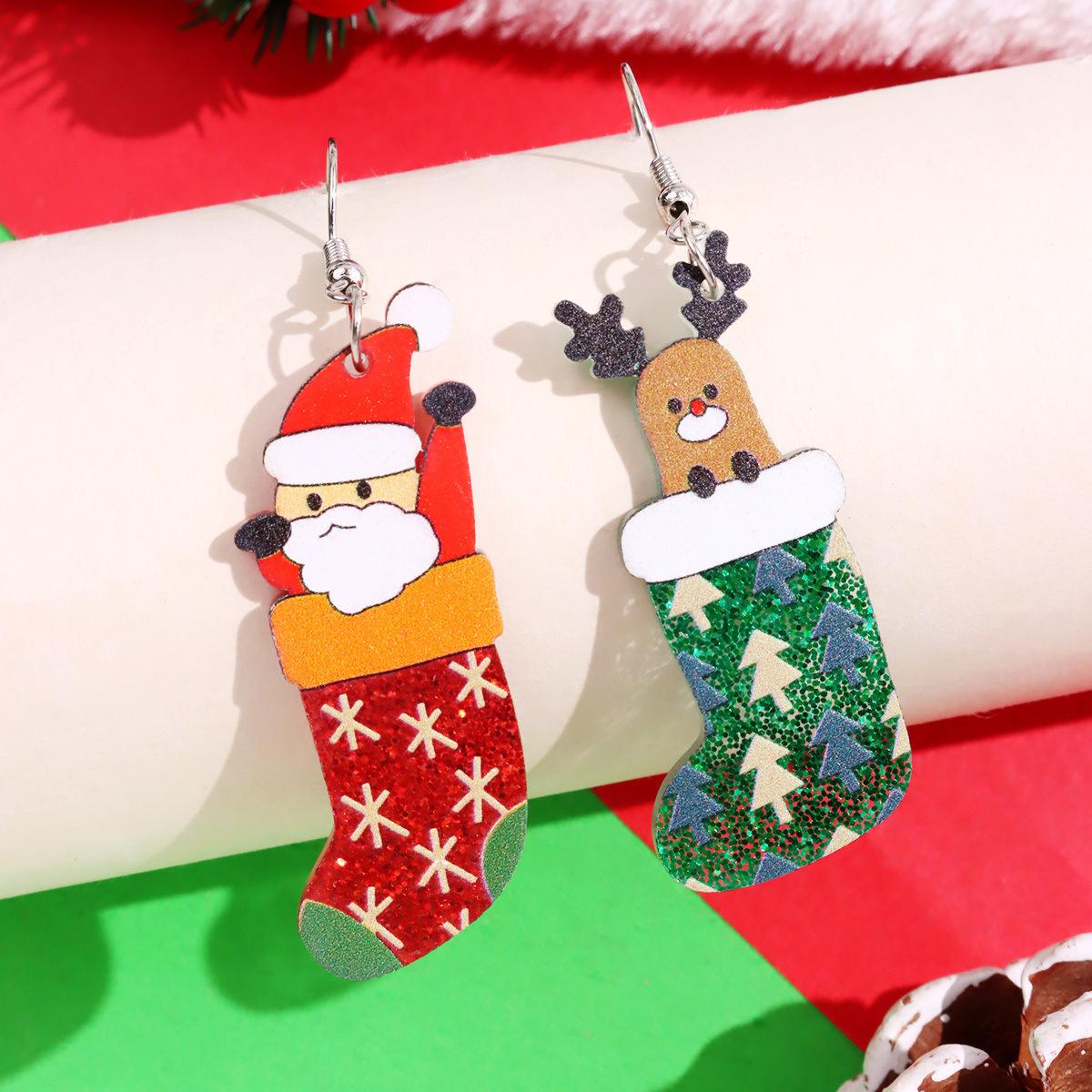 Christmas stockings earrings acrylic cartoon Santa Claus elk earrings holiday gifts glitter earrings cross-border hot sale