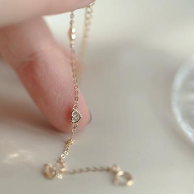 = S925 Sterling Silver Diamond Bracelet Female Three Small Heart Simple and Light Luxury All-Match Choker