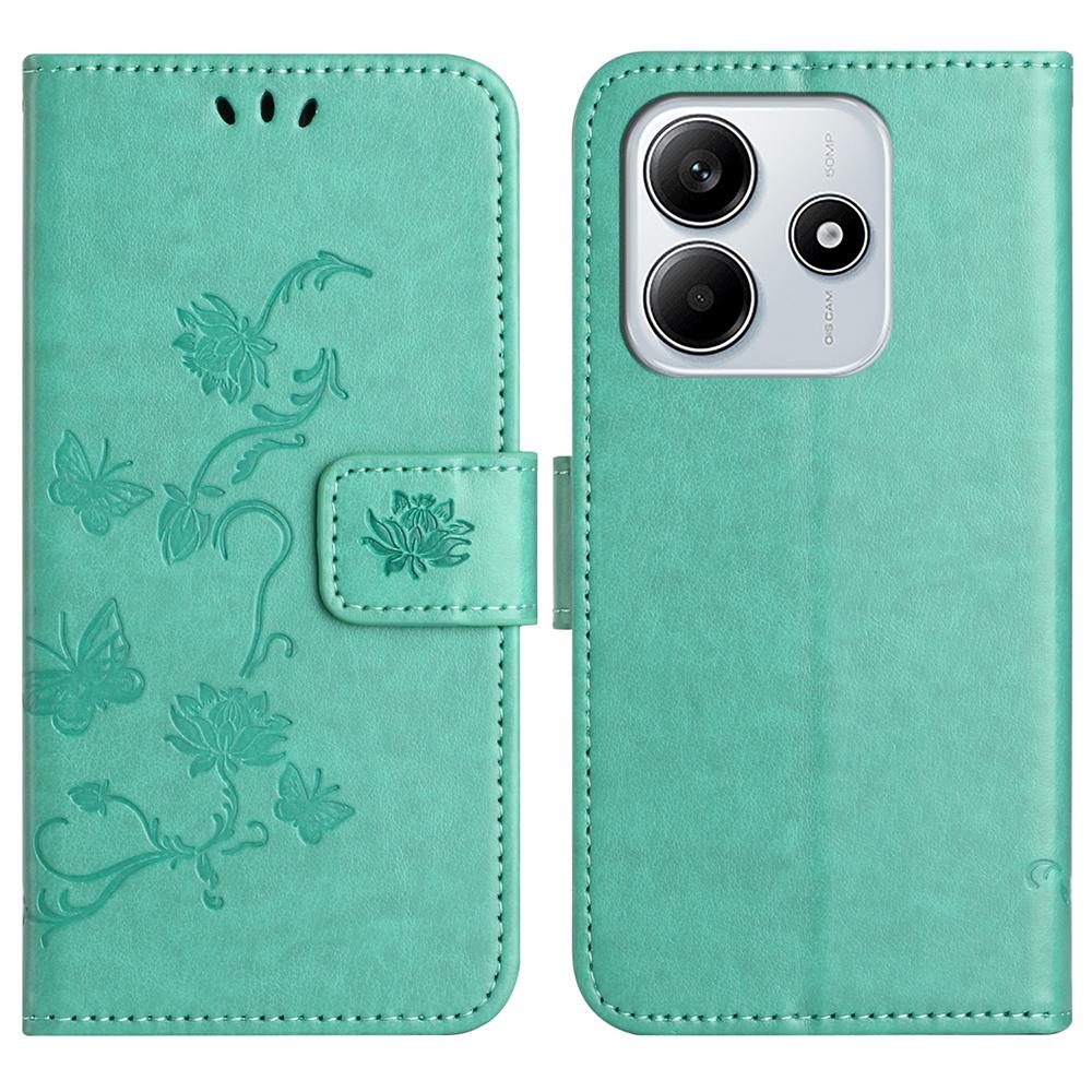 Dla Xiaomi Redmi Note 14 5G Etui Portfel Stojak Wytłaczany Motyl Kwiat Skóra PU Pokrowiec na Telefon