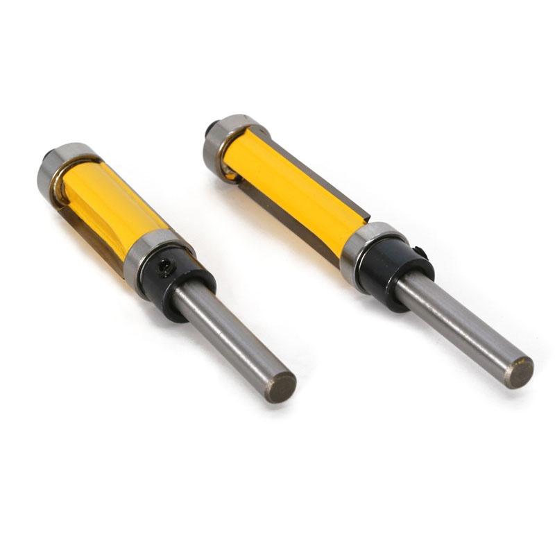 1/2 Stück 6 mm 1/4-Zoll-Schaft-Schablonen-/Trim-Fräser mit 2 Zoll langen Fräsern oben und unten, Kugellager, Holzbearbeitungswerkzeug