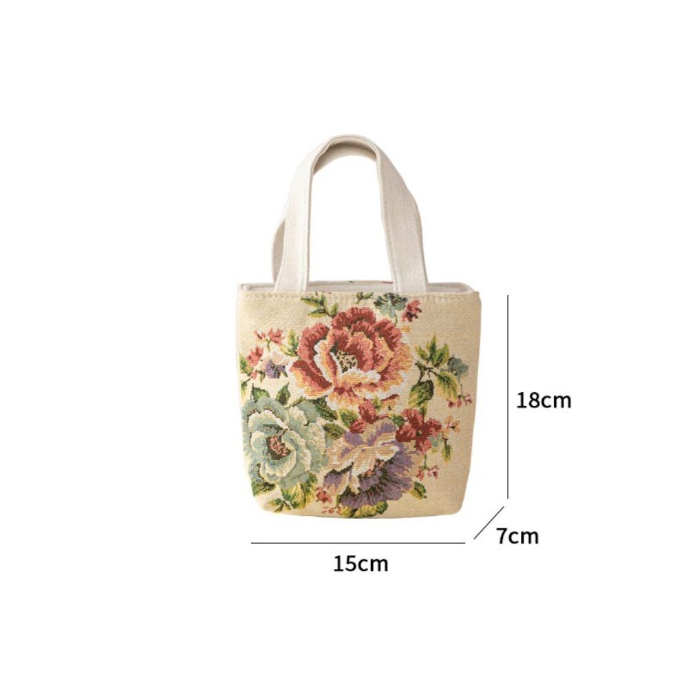Creative Embroidery Canvas Bag Cute Cat Flowers Tote Bag Fashion Style Large Capacity Shoulder Traveling Pouch Handbag