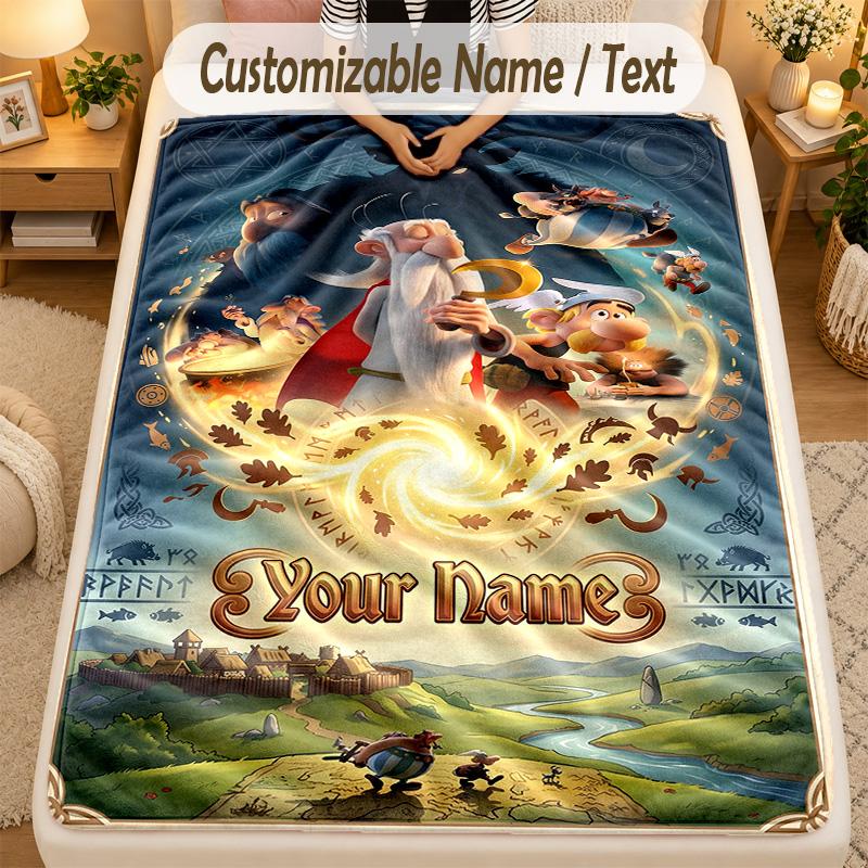 Flannel BlanketAsterix & Obelix Custom Name Text Personalized Soft Warm Throw Blanket Home Decor Gift