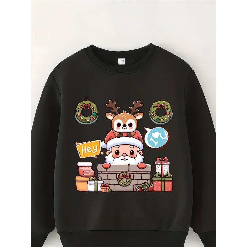 Kids Sweatshirt [Christmas] Hey Santa Reindeer Print Pattern Fleece Warm Through Sweater Fashion Print Pattern Wear Casual Long Sleeve