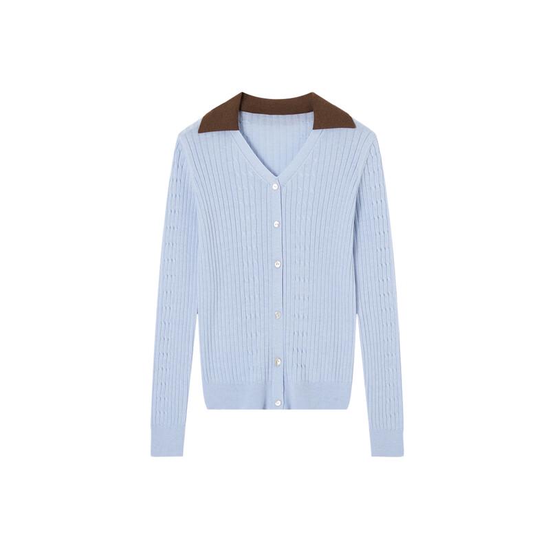 DEMAUNA Women's V-Neck Color Block Cable Knit Cardigan
