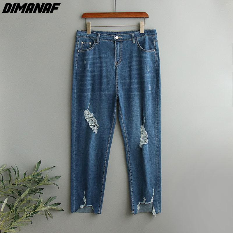 

DIMANAF 2022 Плюс Размер Летние джинсы Неэластичные брюки Дыра Женщины Рваные джинсовые брюки Свободные повседневные женские повседневные брюки Брюки