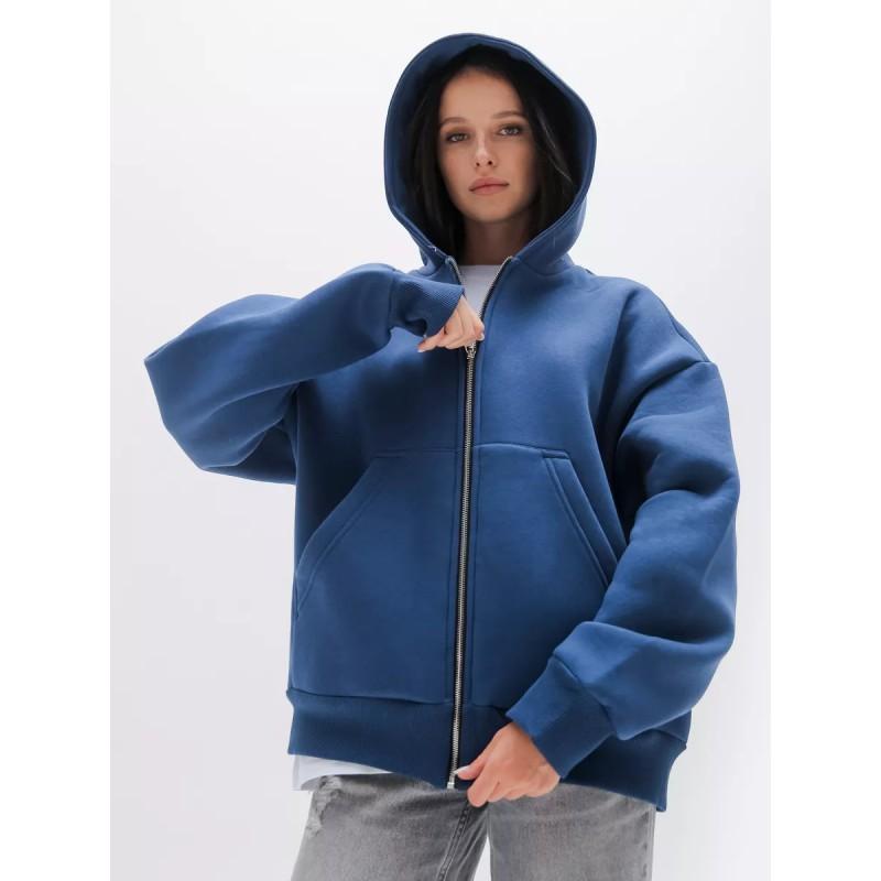 Womens Solid Color Long Sleeve Zip Up Hooded Sweatshirt Loose Fit Casual Streetwear