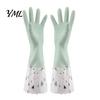 Dishwashing Gloves for Sensitive Hands Long Sleeves Gloves, Thick Fleece Lining Non-Slip Silicone Cleaning Warm Household Reusable Waterproof Kitchen
