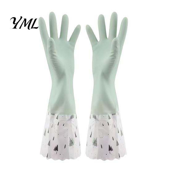 Dishwashing Gloves for Sensitive Hands Long Sleeves Gloves, Thick Fleece Lining Non-Slip Silicone Cleaning Warm Household Reusable Waterproof Kitchen