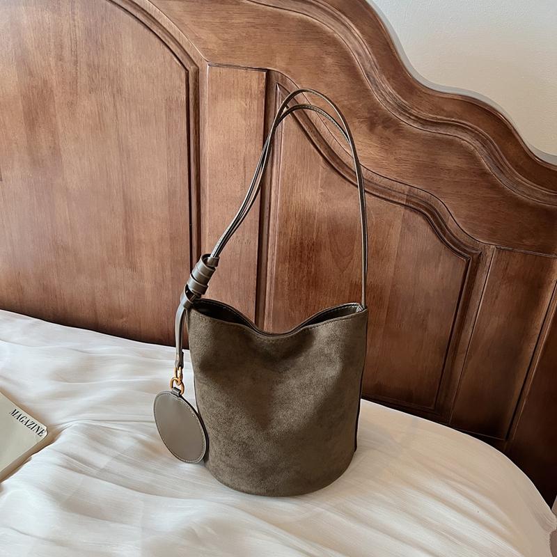 Korean niche ins suede suede surface retro bucket bag versatile shoulder messenger women tote bag