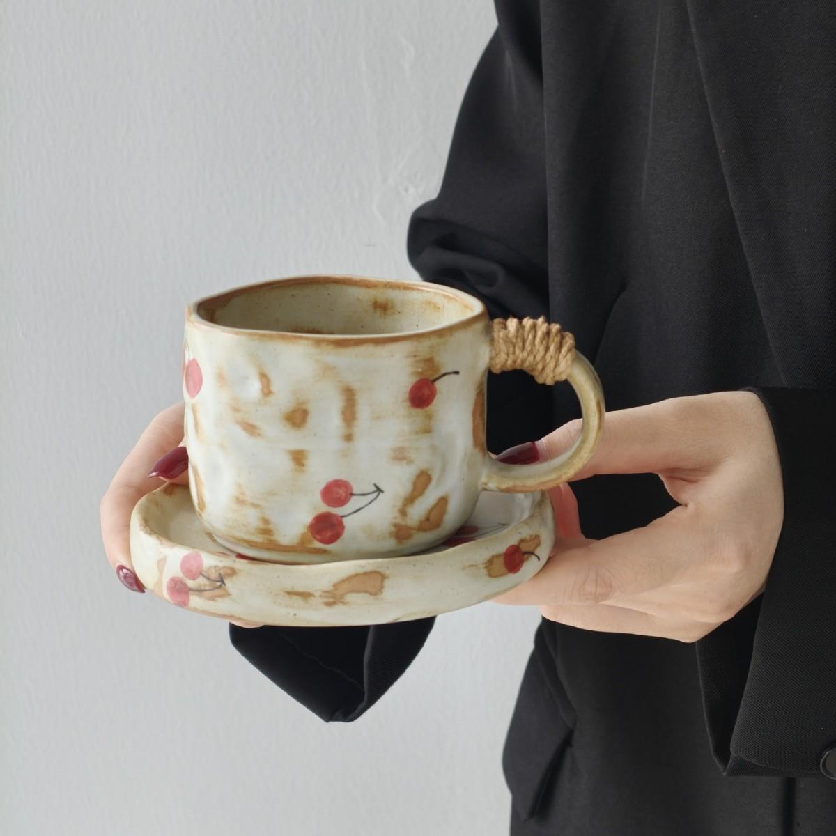 Ceramic Fruit Pattern Coffee Cup Saucer Set Water Cup High Value Mug Premium Breakfast Cup 270ML