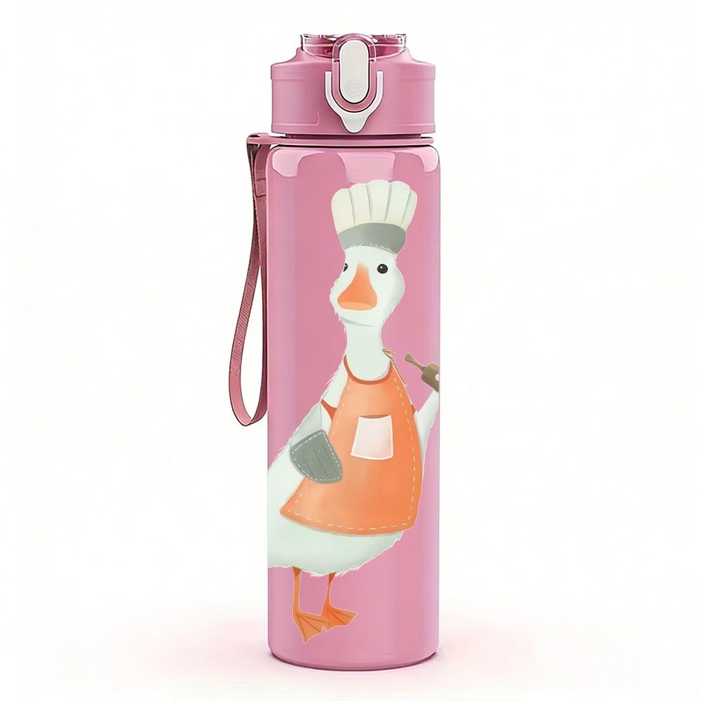 1PC Chef Goose With Spoon Print 750ml Color Plastic Sports Water Bottle Leakproof Flip Straw Lid Suitable for Sports Office Home Use