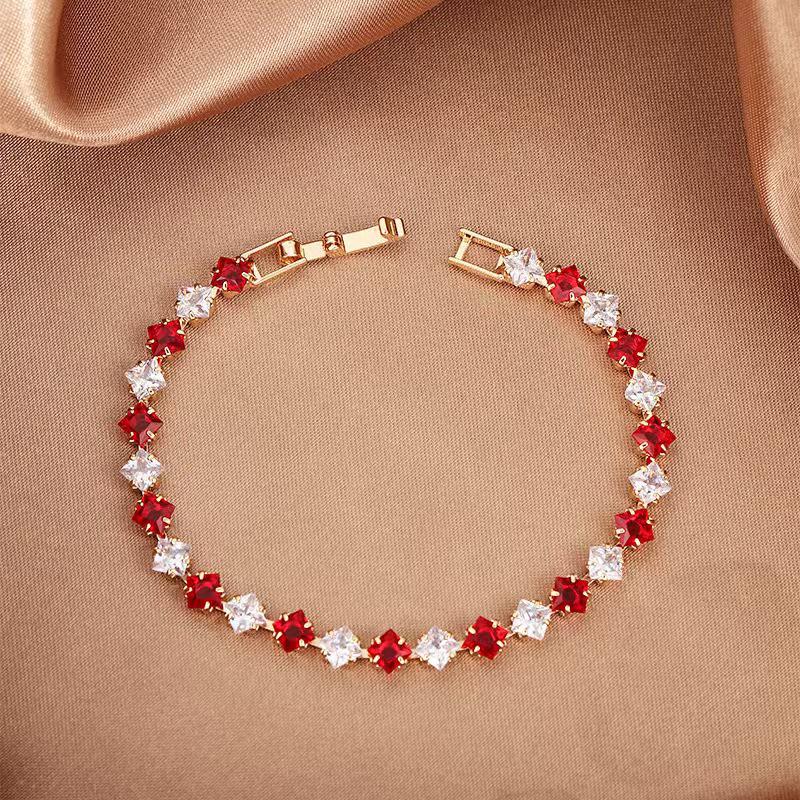 Grenzüberschreitendes vergoldetes Zirkonia Tennisarmband mit farbenfrohem Bling und minimalistischem Design