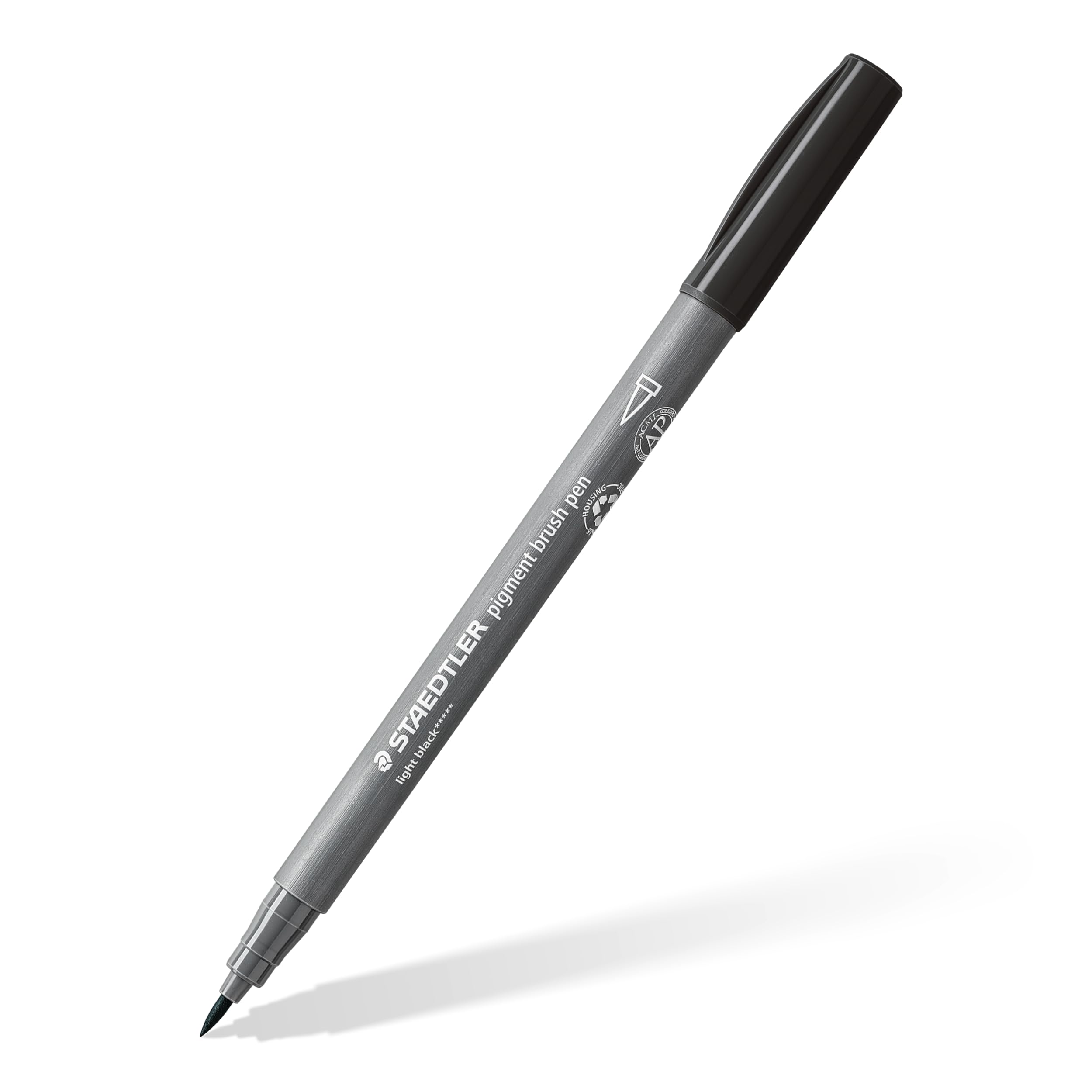 Набор из 10 водорастворимых ручек Staedtler Pigment Brush Light, черные, артикул 371-9010.