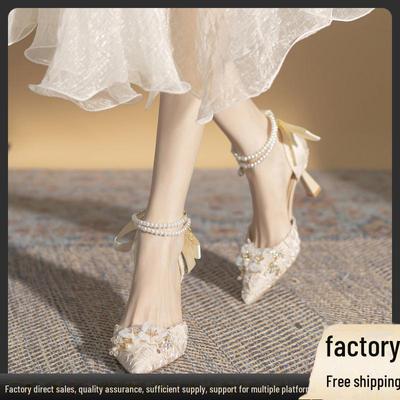Elegante Schleifen-High Heels mit Perlenkette – vielseitige spitze Prinzessinnenschuhe für Damen für Frühling und Herbst