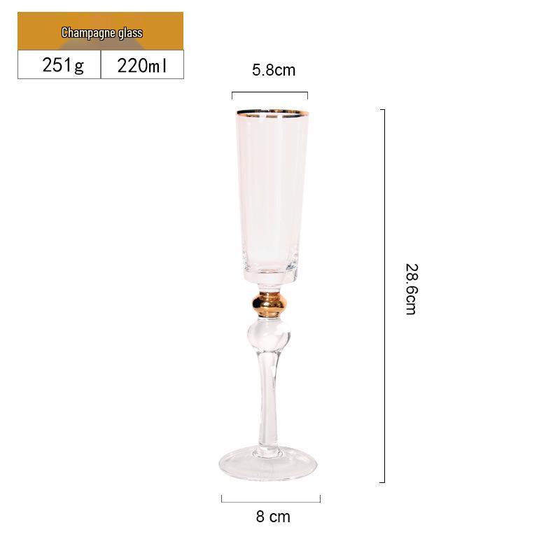 Handmade Crystal Wine Glass with Gold Rim & Beaded Design - Red Wine & Champagne Flute