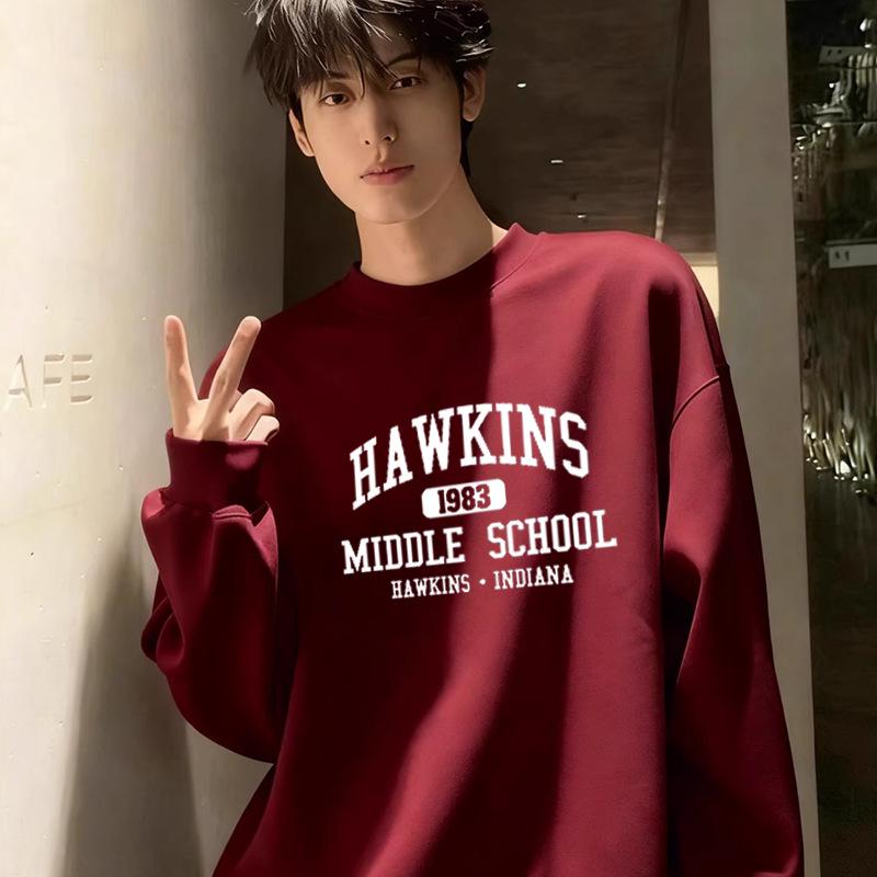 Stranger Things Unisex Hoodie - Hawkins Middle School, Long Sleeve, Autumn/Winter, Round Neck