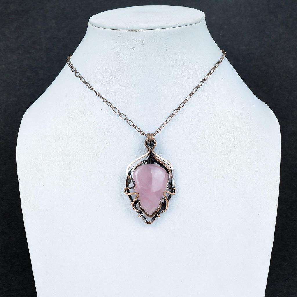Rose Quartz Jewelry, 999 Copper Wire Wrapped Pendant Handmade Gemstone Jewelry, Gifts For Wife Brand New Pendant