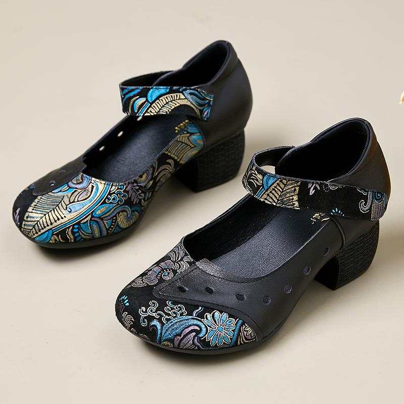 GKTINOO 2024 Spring New Pumps Round Toe Buckle Sandals Mary Jane Thick Heels Retro Genuine Leather Women's Shoes