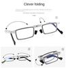 2025 Unisex Folding Reading Glasses Transparent Lenses Full Metal Frame Anti Blue Light Comes with Case for Men and Women