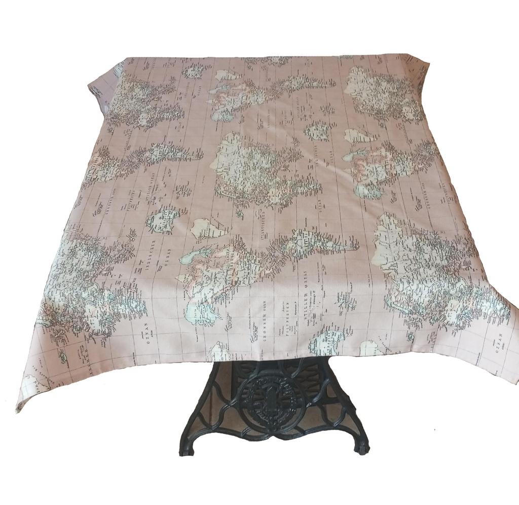 Mantel Decorativo Mapa Mundi Vintage Beige o Turquesa Para Cocina, Comedor, Salón y Terraza