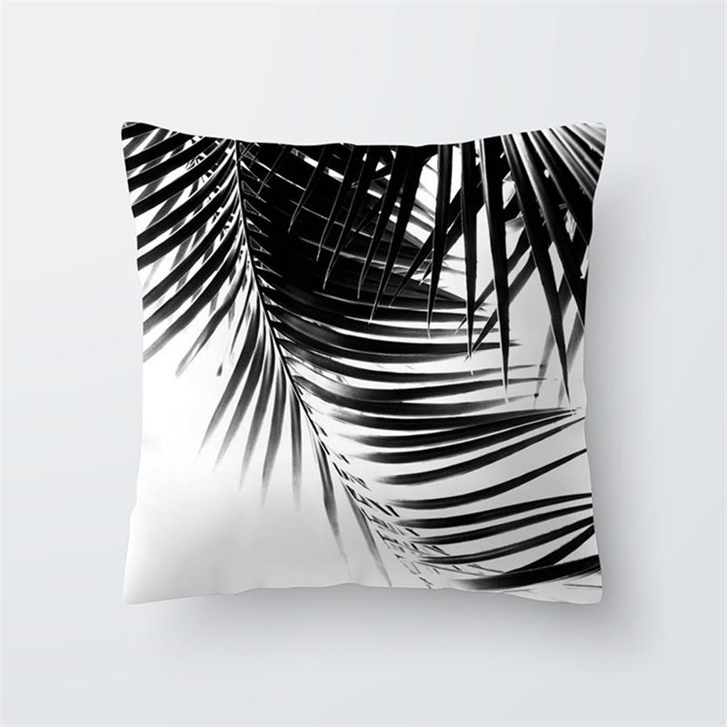 Black and White Tropical Plant Leaf Print Pattern Cushion Cover Home Living Room Sofa Decorative Pillow Pillow Cover 45x45cm