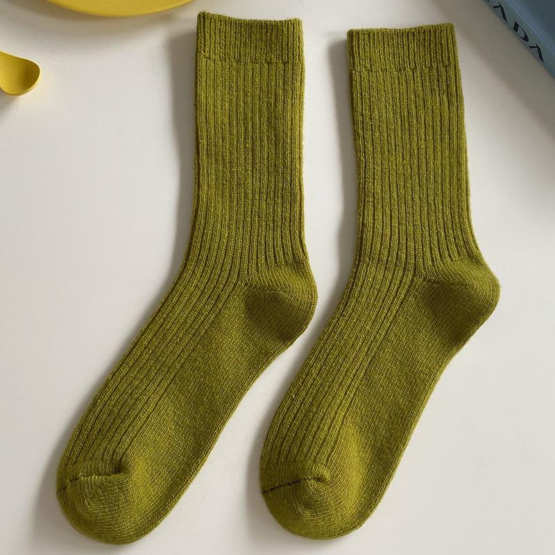 Damen Baumwolle Lockere Socken Herbst Winter Stricken Einfarbige Lange Schwarz Rosa Koreanische Japanische Schülerinnen Winterstrümpfe Retro