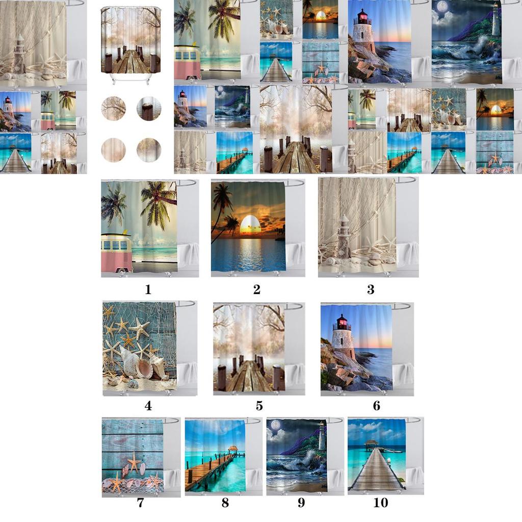 Lakeside Wharf Sea Bridge Blue Conch Starfish 3d Printing Digital Shower Curtain With Hooks