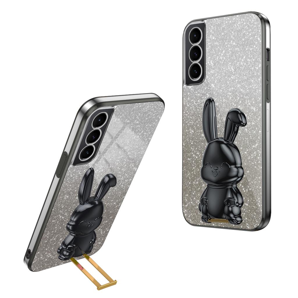 For Samsung Galaxy S21 FE 5G Cell Phone Case Glitter Cartoon Rabbit Cover with Kickstand