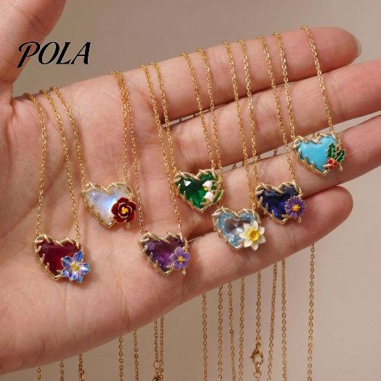 Elegant Birth Flower Jewelry Birthstone Heart Necklace, Stone And Pendant Jan To Stylish Lightweight Dec Floral Birthday Gift for Mom Wife Girlfriend