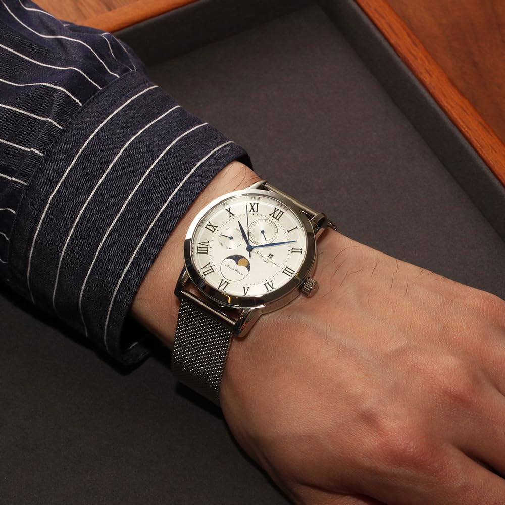 Moon 5 ATM Water Mesh Stainless Steel Limited [Salvatore Marra] Men's Watch, Phase, Multi-Calendar, Resistant, Business/Formal, Band, Edition,