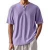 Men's Summer Solid Color Stripe Texture Button Collar Short Sleeve Tops Men's Casual Loose Fashion Tops