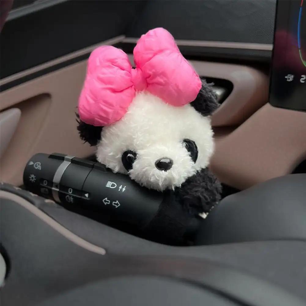 Niedlicher Panda-Wischer-Plüschpuppe mit Schleife, Kupplungsdekor, Blinkerschalter-Ornamente, Plüschdekorpuppe, Auto-Innenausstattung