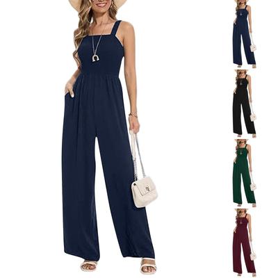 Modischer Lässiger Entspannter Damen-Jumpsuit mit Quadratischem Ausschnitt, Ärmellos und Weiter Beinen