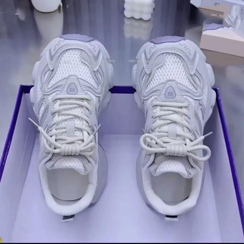 Sports Shoes Spring and Autumn New Round Head Splicing Mesh Cloth Front Strap Thick Sole Anti-slip Wear-resistant Single Shoes