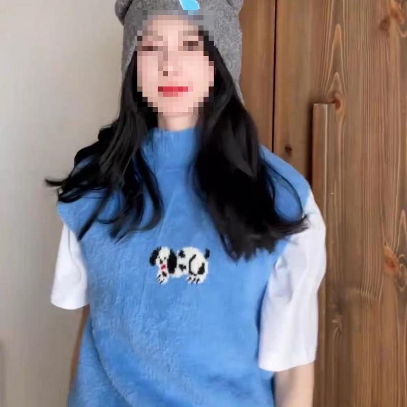 Zhao Zhaoyi Inspired Blue Knitted Vest - Women’s Retro Sleeveless Sweater for Spring & Autumn Layering