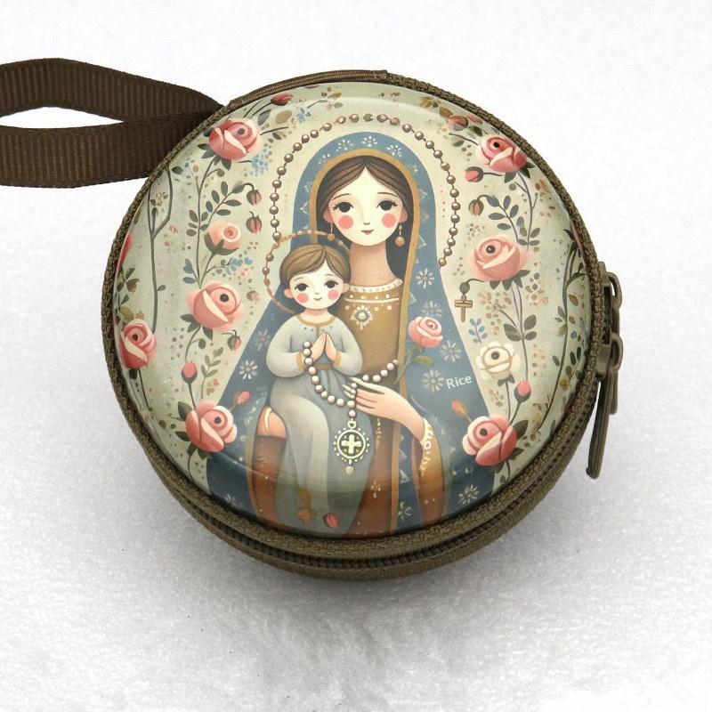 

Prayer Rosary Zipper Bag Iron Artwork Organizer Portable Religious Storage Pouch for Church Faith Travel Use