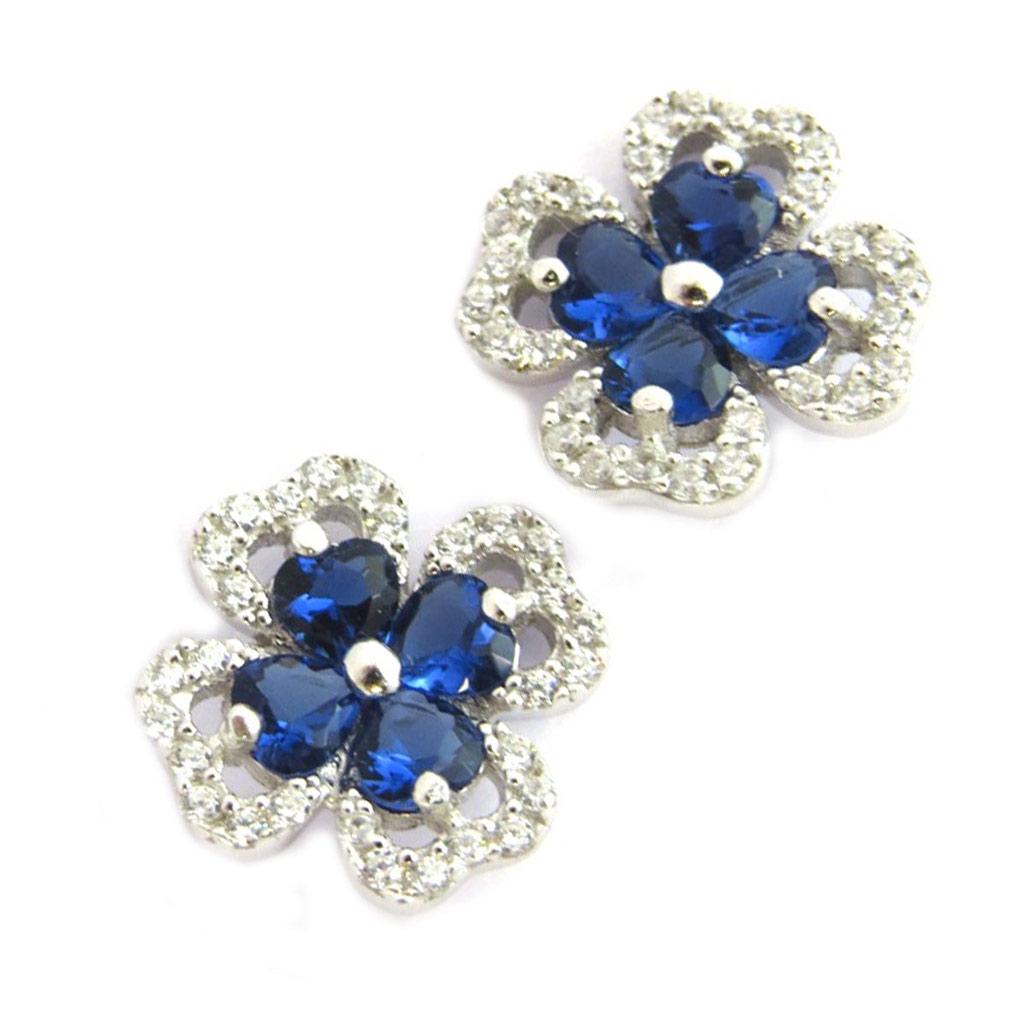 Les Trésors De Lily [N6905] - Silver Earrings '4 Leaf Clover' White Sapphire (rhodium Plated)