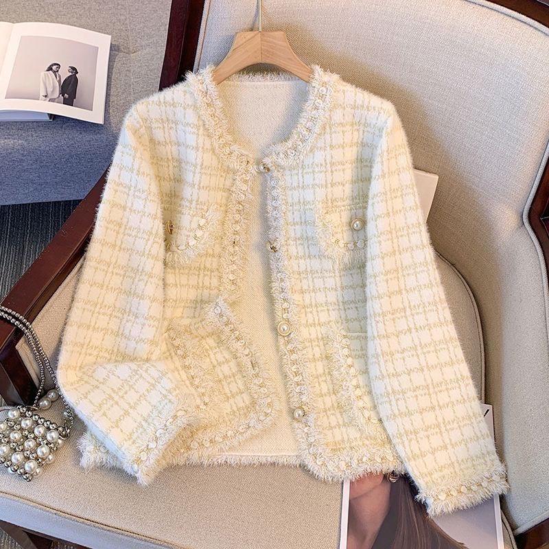 Spring 2025 Fashionable Women's Imitation Mink Knit Cardigan - Fragrant Socialite Style