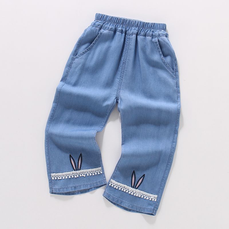 

Брюки для девочек Брюки от комаров Летний тонкий дизайн Детские дышащие джинсы из тенселя Повседневные брюки Брюки с широкими штанинами 130