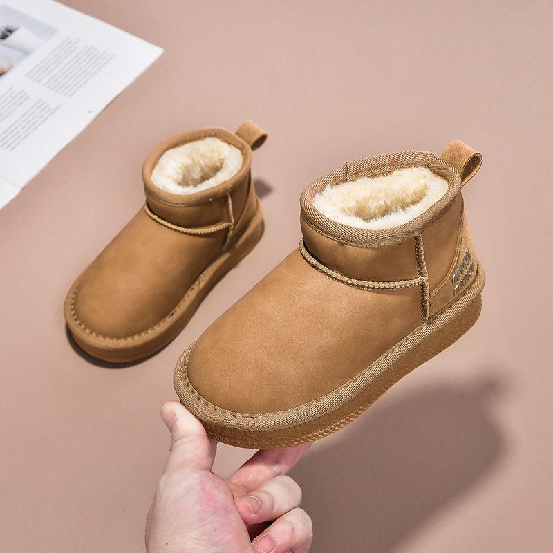 Winter Baby Snow Boots Leather Warm Plush Little Boys Shoes Non-slip Fashion Toddler Girls Boots