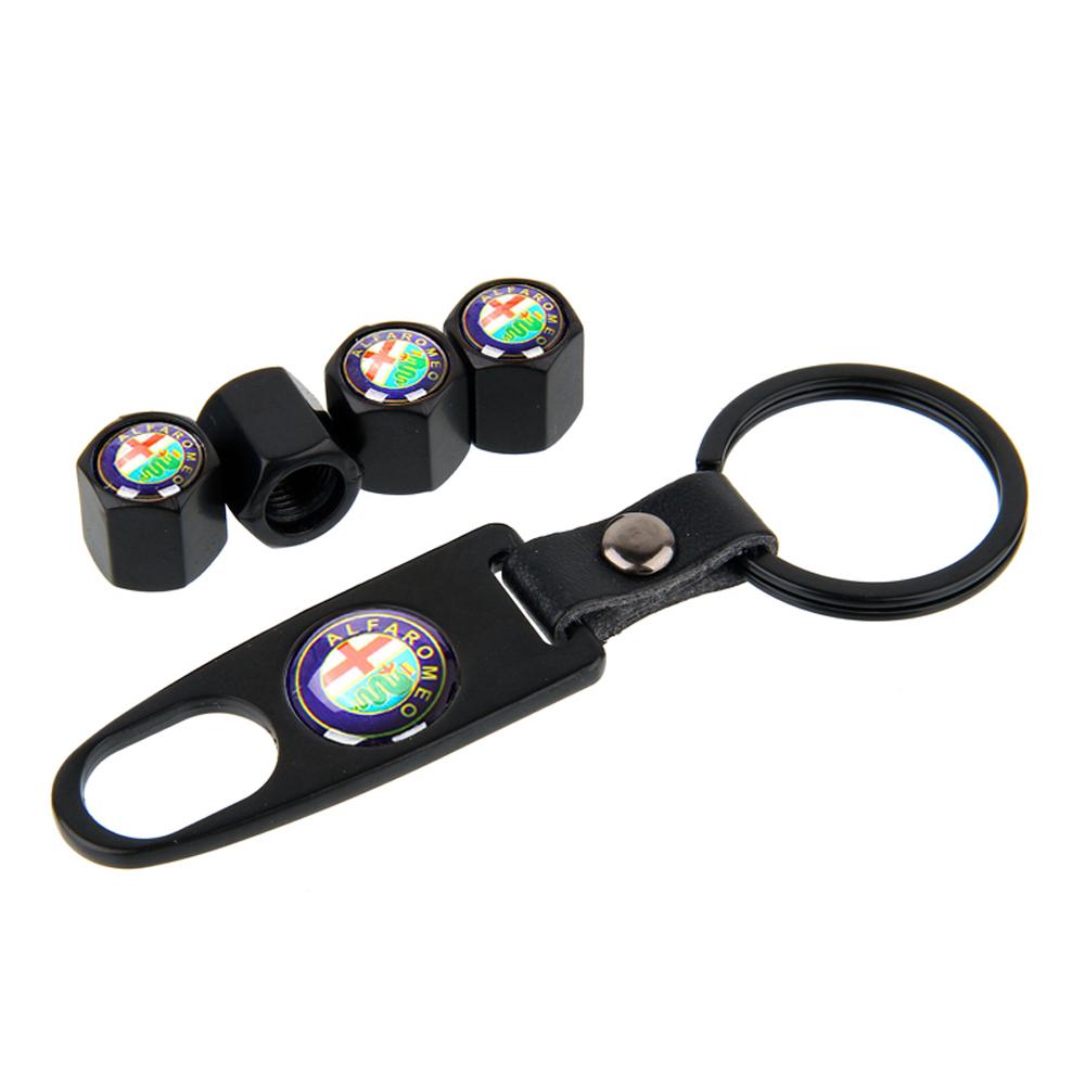 4PCS Car Wheel Tire Valve Caps with Keychain Decoration for Alfa Romeo 155 156 159 Mito Giulia GT Brera Giulietta Accessories ysdf45