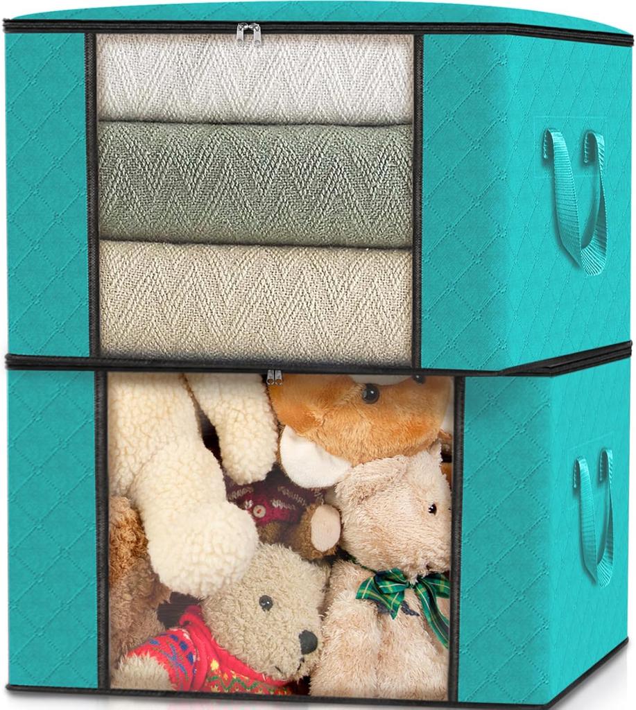 Totes 4 Pack Clothes Storage Foldable Thick Fabric Blanket Storage Containers For Organizing Bedroom Closet Comforter Organizati