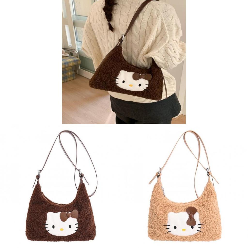 Hello Kitty Plush Tote Bag For Women And Men With Cartoon Pattern And Padded Shoulder Strap